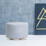 Fabric Ottoman Round Wooden Leg Foot Stool - LIGHT BLUE - Furniture > Living Room