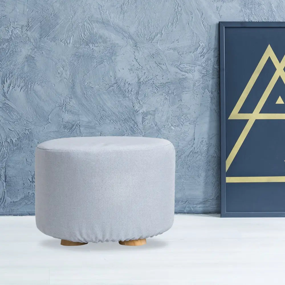 Fabric Ottoman Round Wooden Leg Foot Stool - LIGHT BLUE - Furniture > Living Room