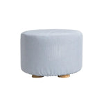 Fabric Ottoman Round Wooden Leg Foot Stool - LIGHT BLUE - Furniture > Living Room