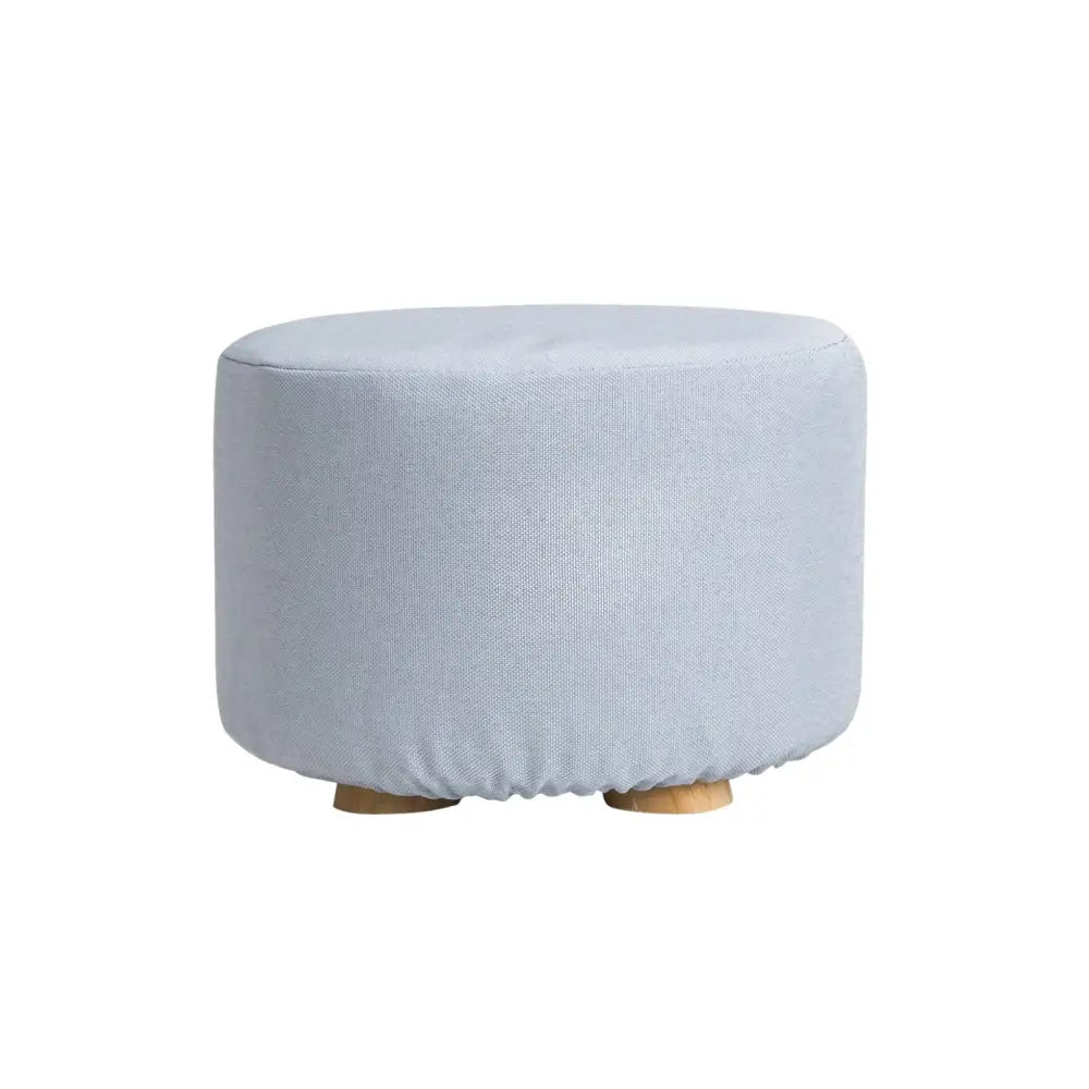 Fabric Ottoman Round Wooden Leg Foot Stool - LIGHT BLUE - Furniture > Living Room
