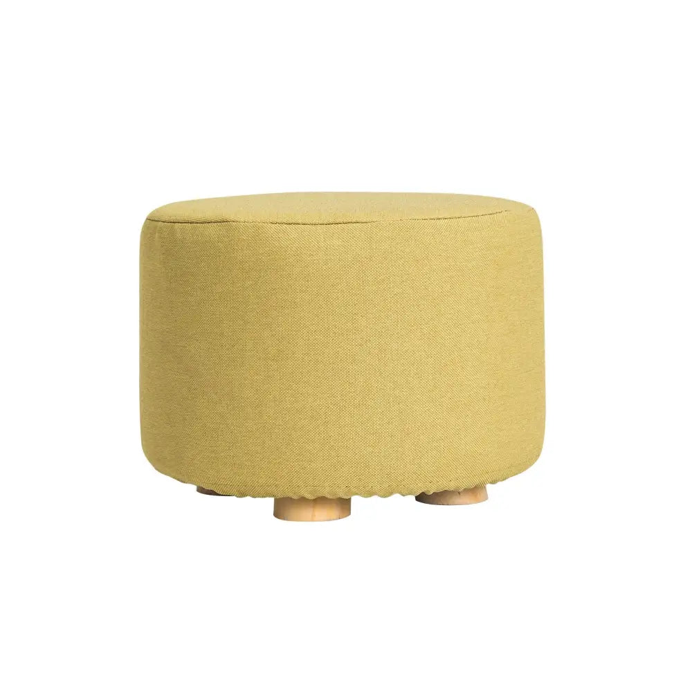 Fabric Ottoman Round Wooden Leg Foot Stool - MUSTARD YELLOW - Furniture > Living Room > Ottomans & Footstools