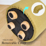 Fabric Ottoman Round Wooden Leg Foot Stool - MUSTARD YELLOW - Furniture > Living Room > Ottomans & Footstools