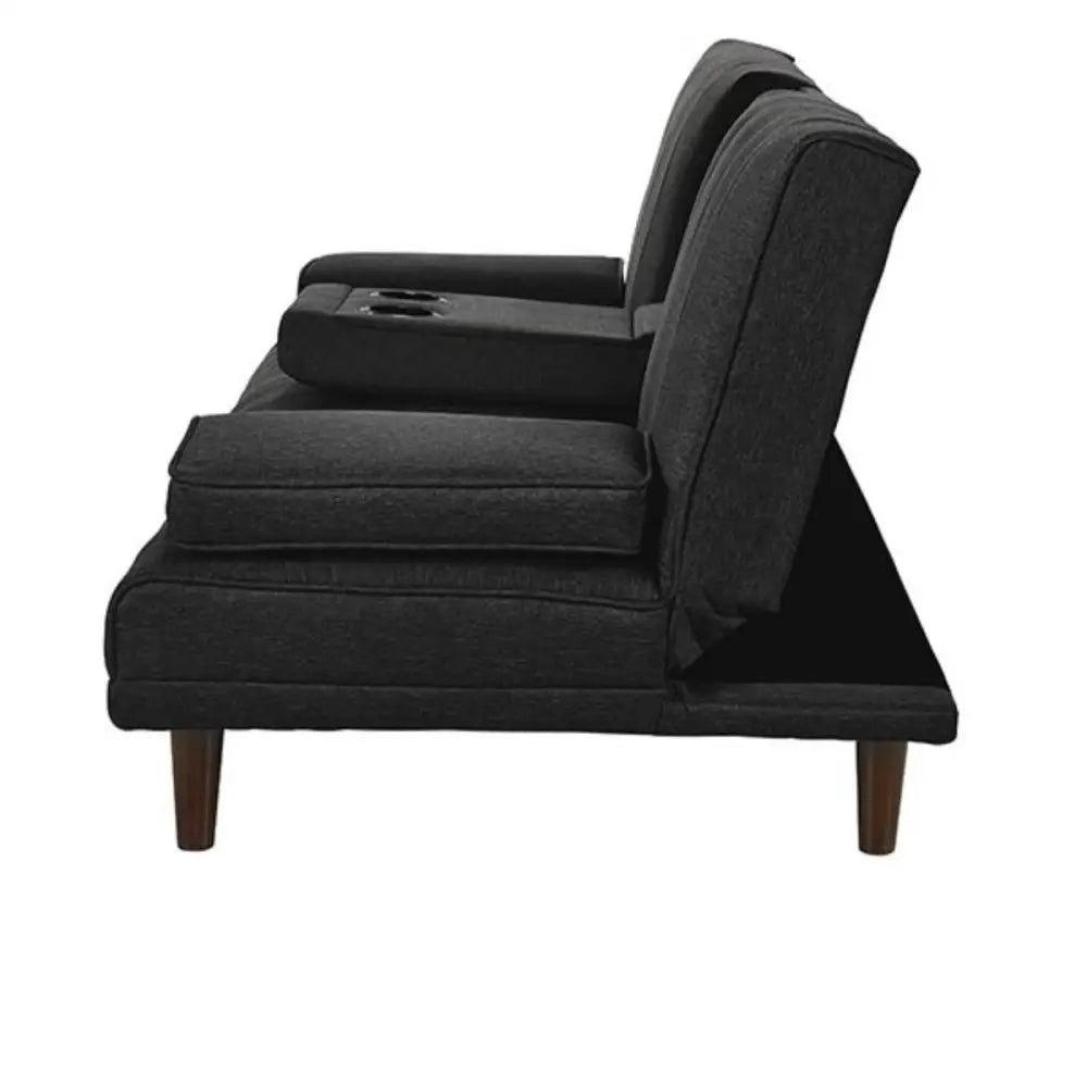 Fabric Sofa Bed with Cup Holder 3 Seater Lounge Couch - Charcoal - Furniture > Bar Stools & Chairs > Arm Chairs &