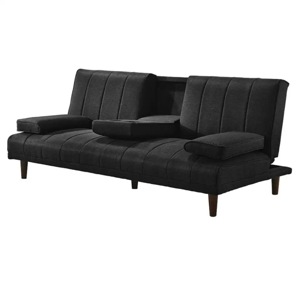 Fabric Sofa Bed with Cup Holder 3 Seater Lounge Couch - Charcoal - Furniture > Bar Stools & Chairs > Arm Chairs &