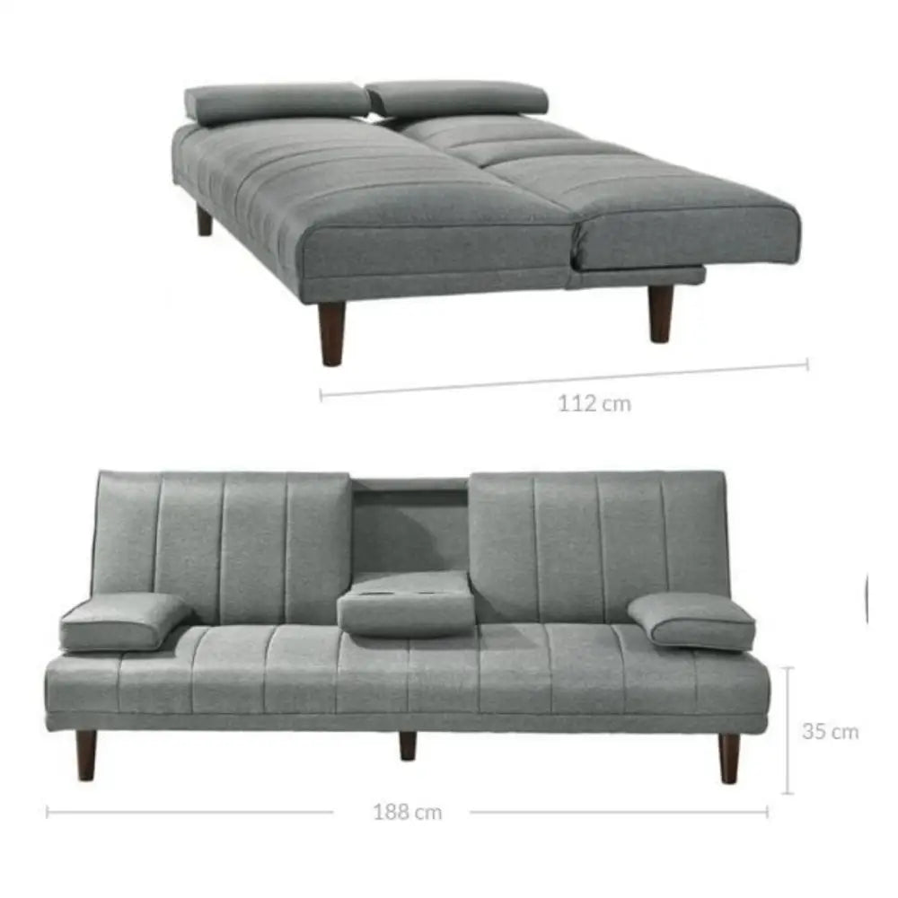 Fabric Sofa Bed with Cup Holder 3 Seater Lounge Couch - Light Grey - Furniture > Bar Stools & Chairs > Arm Chairs &