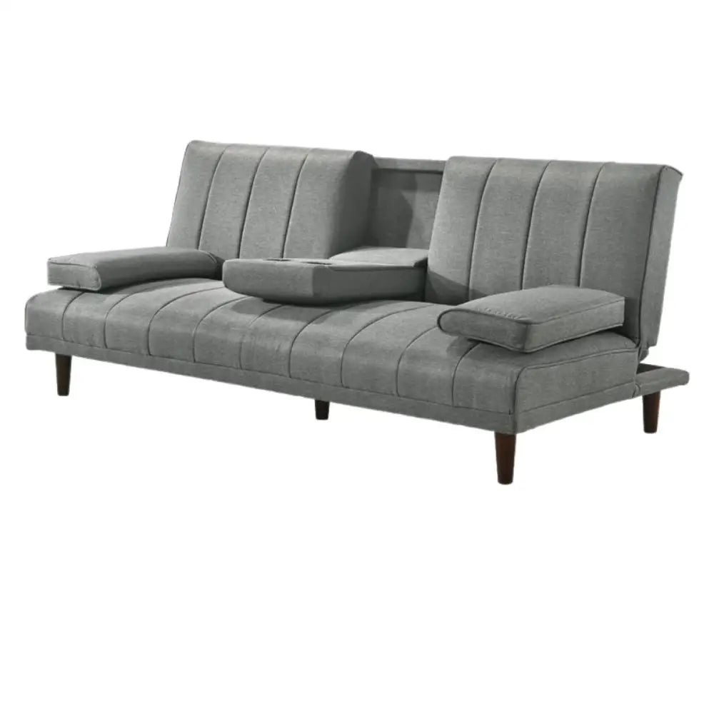 Fabric Sofa Bed with Cup Holder 3 Seater Lounge Couch - Light Grey - Furniture > Bar Stools & Chairs > Arm Chairs &