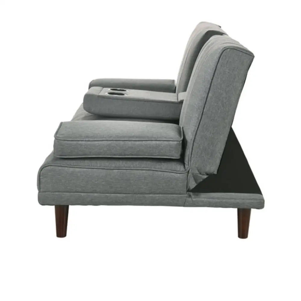 Fabric Sofa Bed with Cup Holder 3 Seater Lounge Couch - Light Grey - Furniture > Bar Stools & Chairs > Arm Chairs &