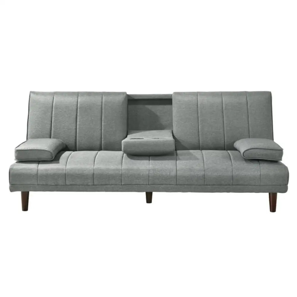 Fabric Sofa Bed with Cup Holder 3 Seater Lounge Couch - Light Grey - Furniture > Bar Stools & Chairs > Arm Chairs &