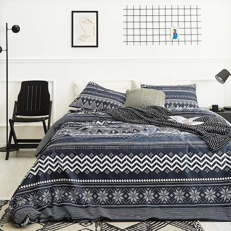 Face Line Graffiti Pattern 3-Piece Polyester Duvet Cover Set with 2 Pcs Pillowcases - Elegant Bedding Machine Washable