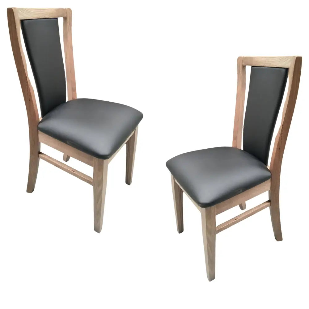 Fairmont 2pc Set Dining Chair PU Leather Seat Padded Back Solid Oak Timber Wood - Furniture > Dining