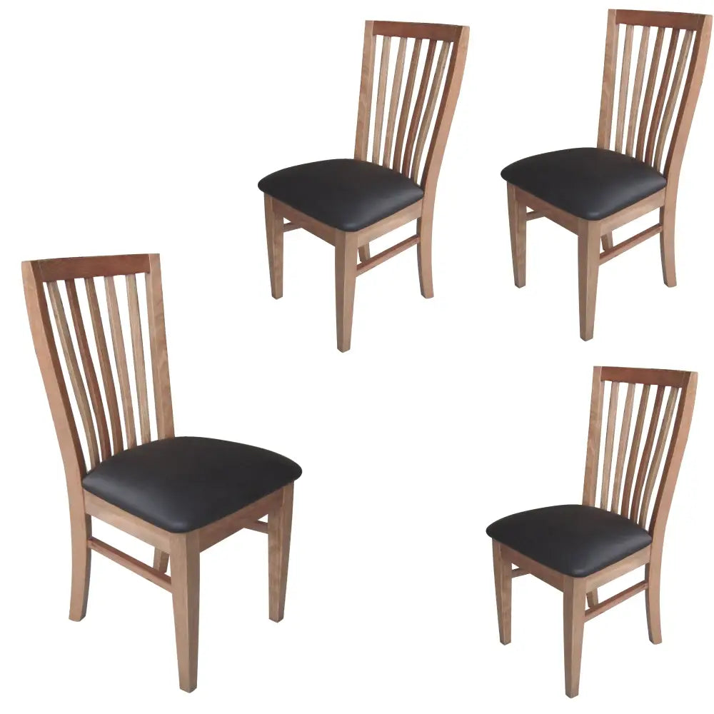 Fairmont 4pc Set Dining Chair PU Leather Seat Slat Back Solid Oak Timber Wood - Furniture > Dining