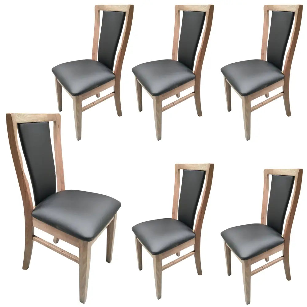 Fairmont 6pc Set Dining Chair PU Leather Seat Padded Back Solid Oak Timber Wood - Furniture > Dining