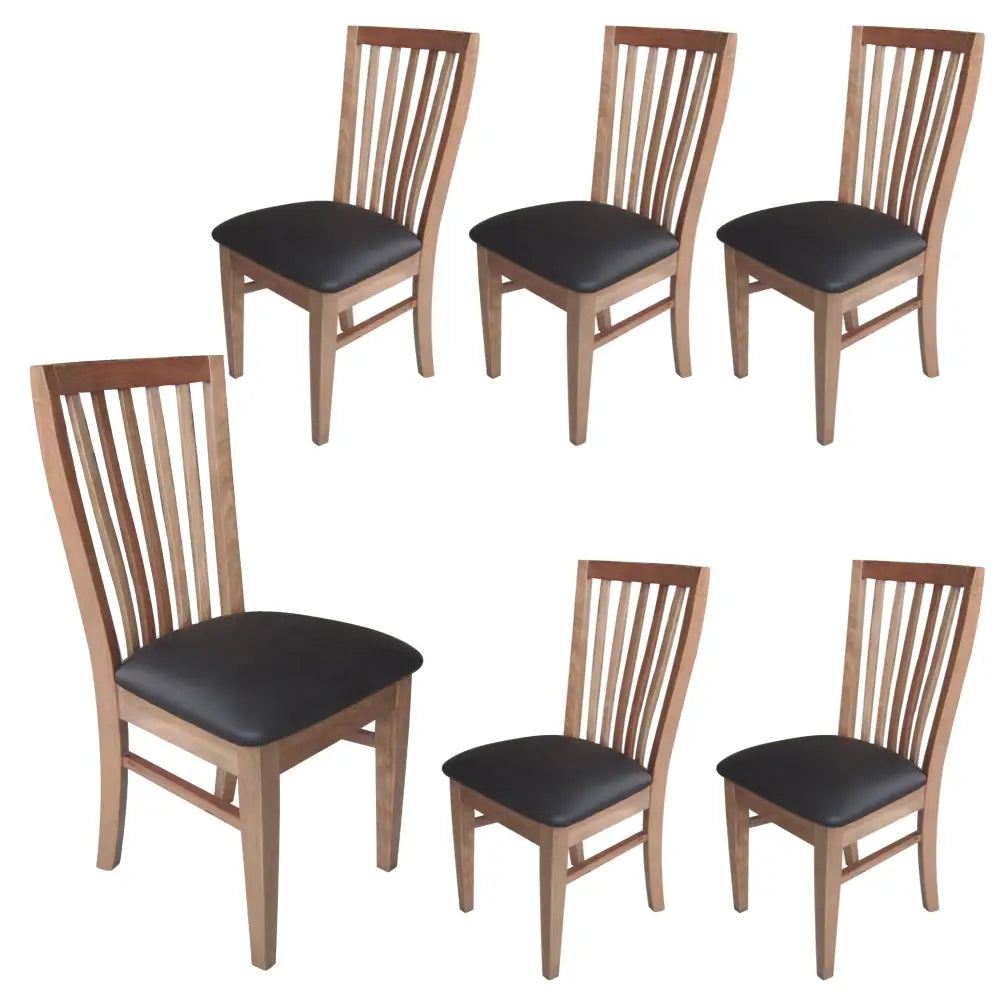 Fairmont 6pc Set Dining Chair PU Leather Seat Slat Back Solid Oak Timber Wood - Furniture > Dining