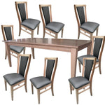 Fairmont 9pc Set 210cm Dining Table Chair PU Leather Seat Padded Back Oak Wood - Furniture > Dining