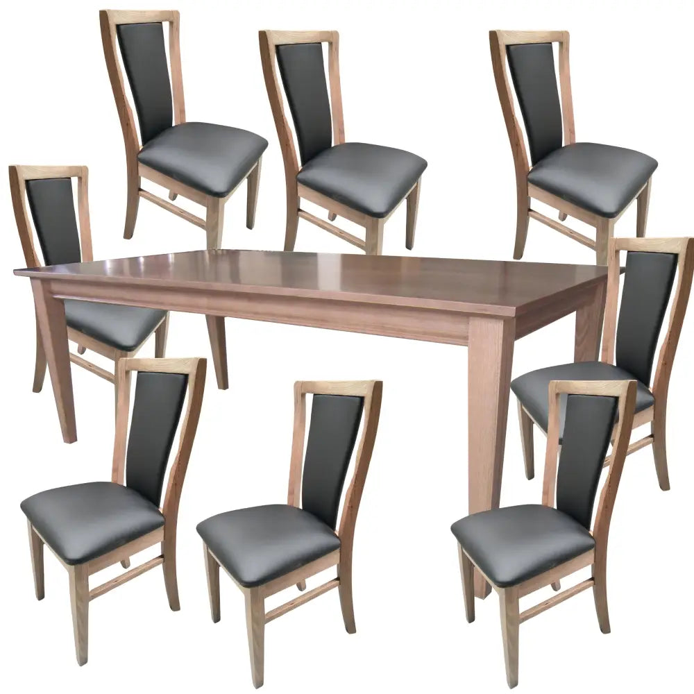 Fairmont 9pc Set 210cm Dining Table Chair PU Leather Seat Padded Back Oak Wood - Furniture > Dining