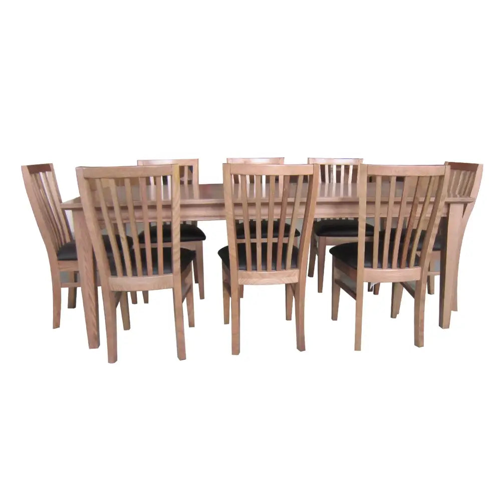Fairmont 9pc Set 210cm Dining Table Chair PU Leather Seat Slat Back Oak Wood - Furniture > Dining