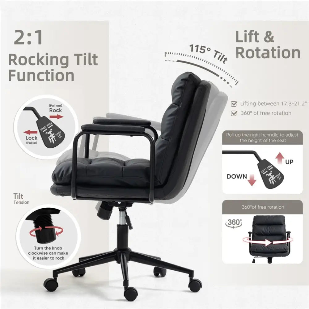 Faux Leather Office Chair -Black - Furniture > Bar Stools & Chairs