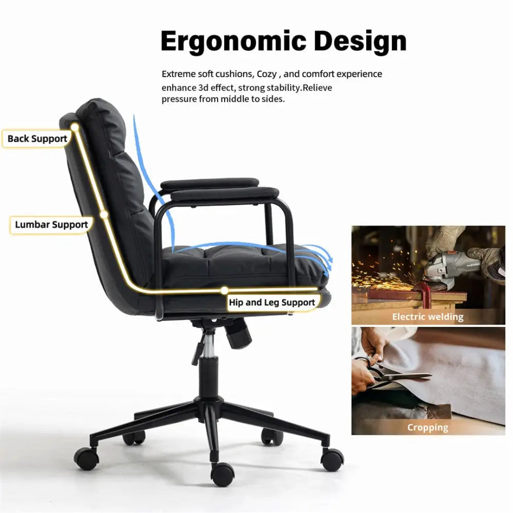 Faux Leather Office Chair -Black - Furniture > Bar Stools & Chairs