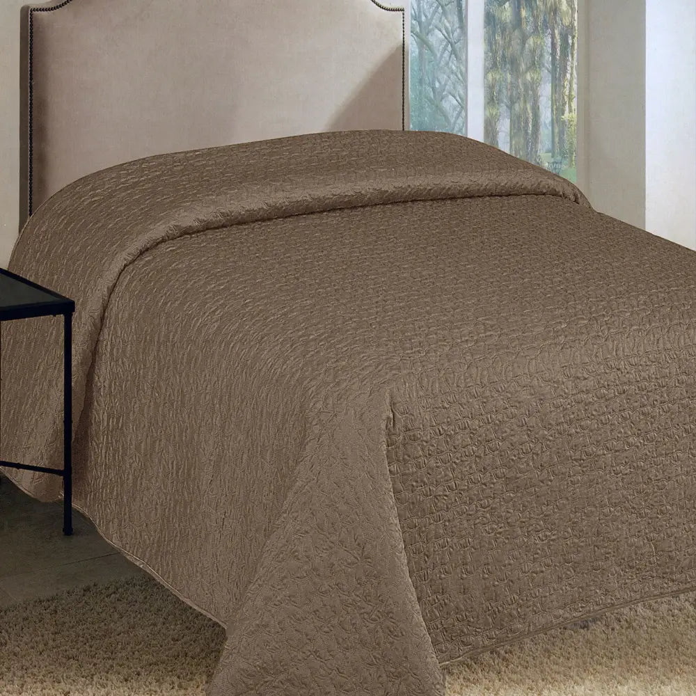 Faux Silk Embroidered Coverlet Coffee QUEEN - Home & Garden > Bedding