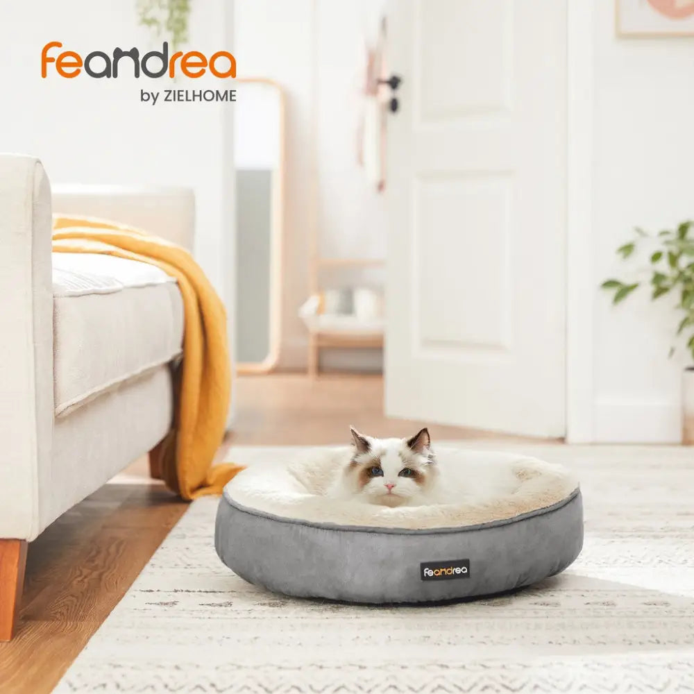 FEANDREA 50cm Dog Sofa Bed Round Shape Fabric Light Grey - Pet Care > Dog Supplies > Dog Beds