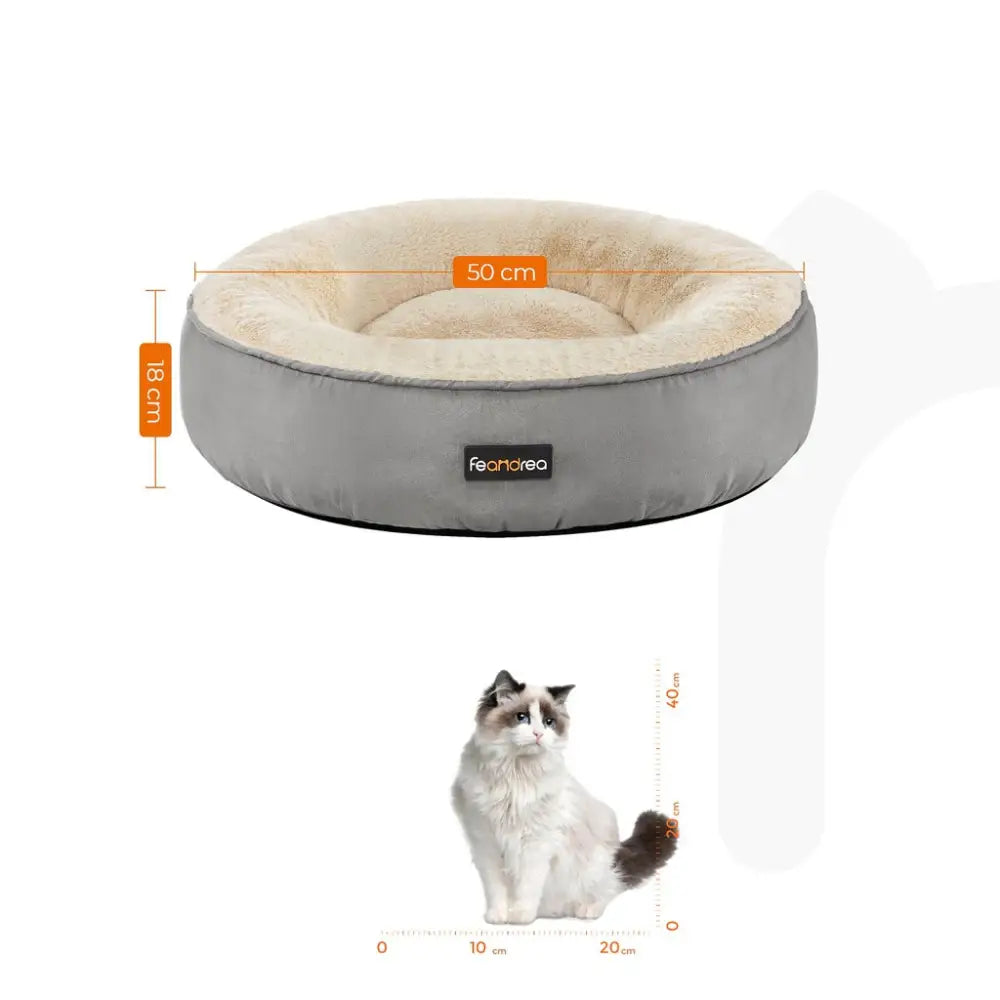 FEANDREA 50cm Dog Sofa Bed Round Shape Fabric Light Grey - Pet Care > Dog Supplies > Dog Beds