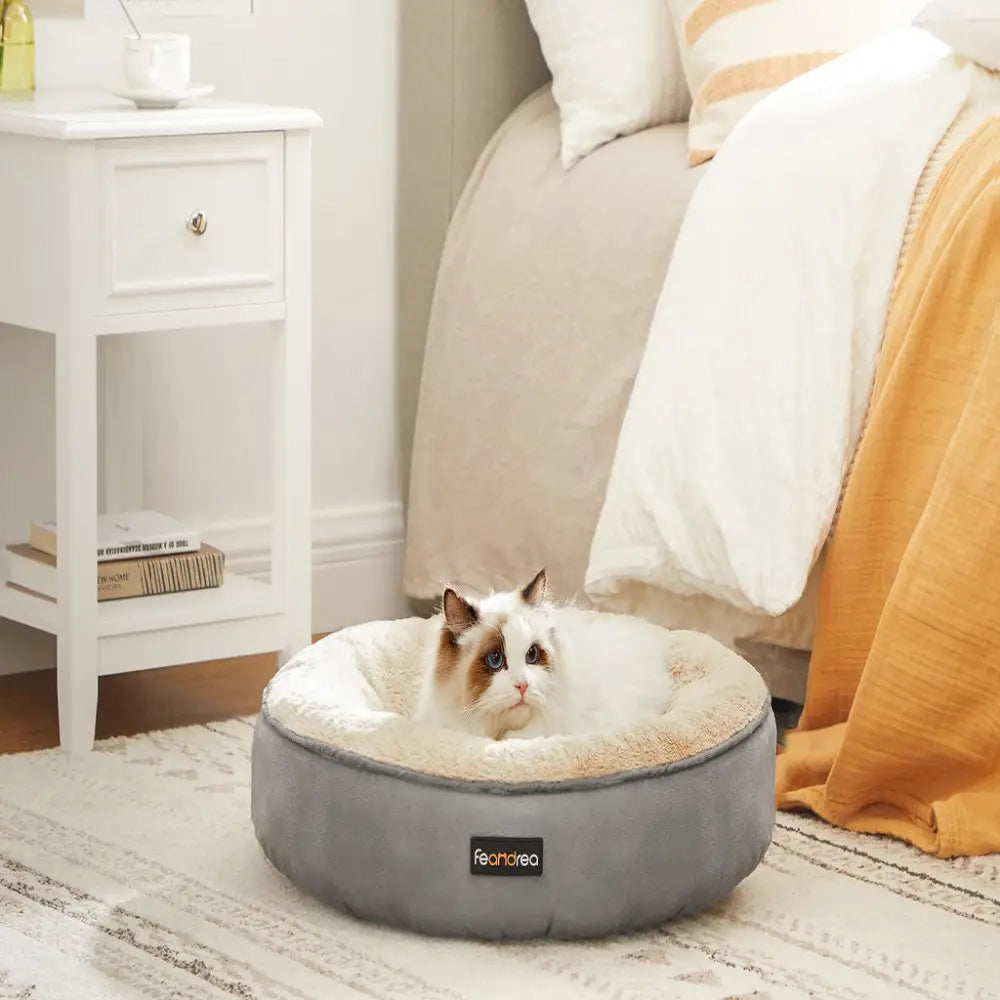 FEANDREA 50cm Dog Sofa Bed Round Shape Fabric Light Grey - Pet Care > Dog Supplies > Dog Beds