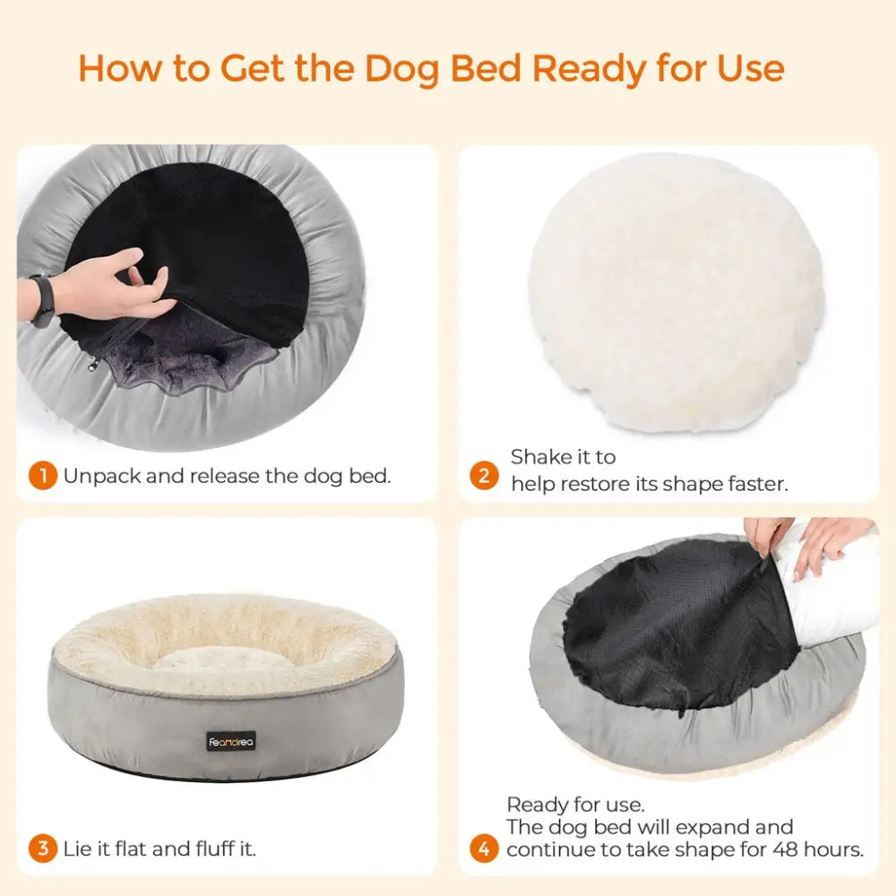 FEANDREA 50cm Dog Sofa Bed Round Shape Fabric Light Grey - Pet Care > Dog Supplies > Dog Beds