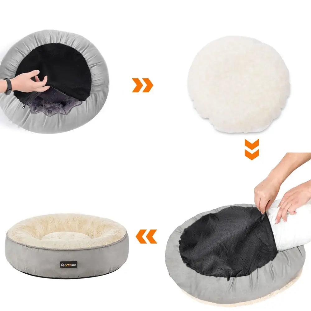 FEANDREA 50cm Dog Sofa Bed Round Shape Fabric Light Grey - Pet Care > Dog Supplies > Dog Beds