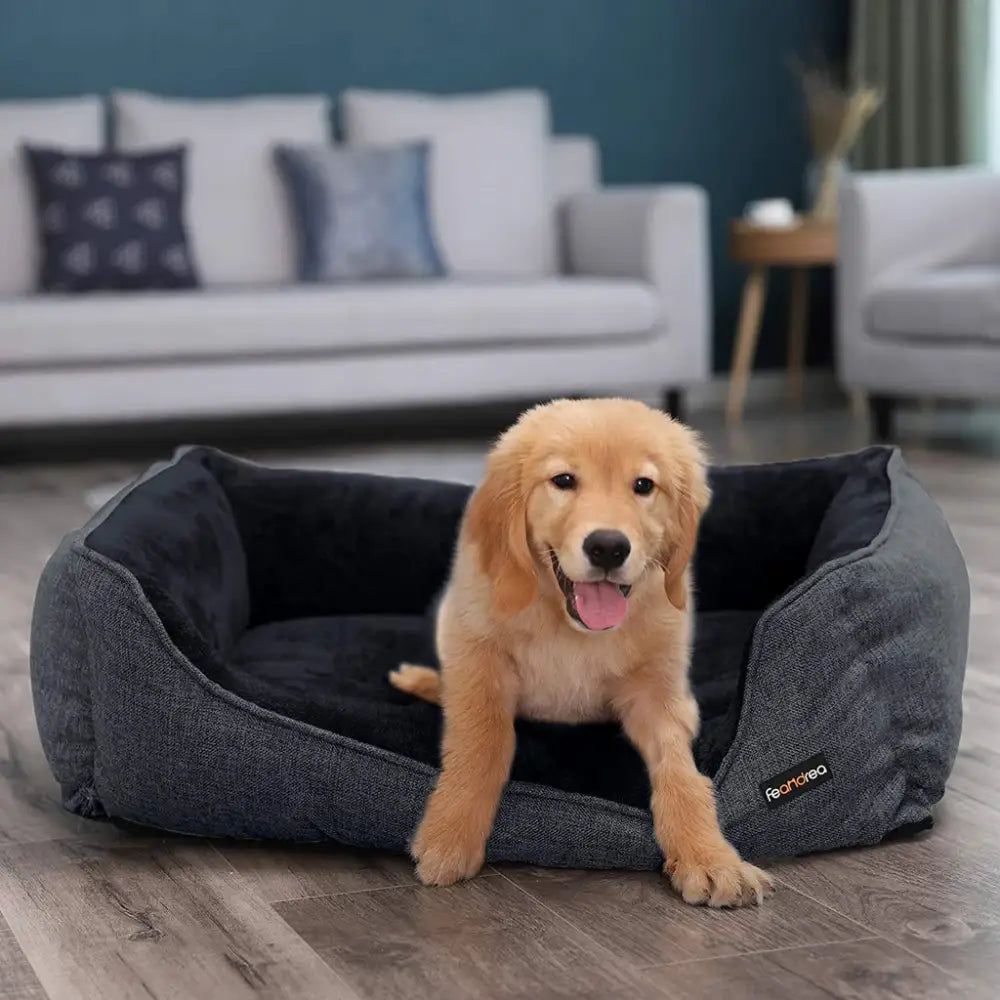 FEANDREA 90cm Dog Sofa Bed with Removable Washable Cover Dark Grey - Pet Care > Dog Supplies > Dog Beds