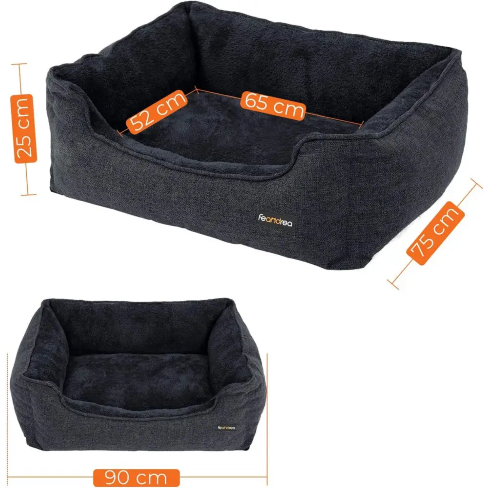 FEANDREA 90cm Dog Sofa Bed with Removable Washable Cover Dark Grey - Pet Care > Dog Supplies > Dog Beds