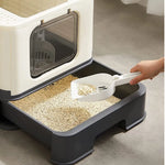 Feandrea Cat Litter Tray with Lid and Door Beige and Black PPT001W01 - Pet Care > Cat Supplies > Cat Litter