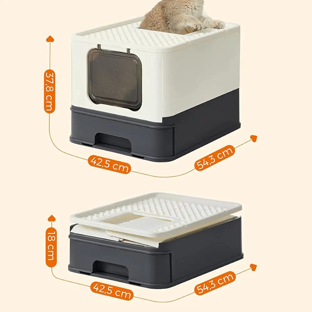Feandrea Cat Litter Tray with Lid and Door Beige and Black PPT001W01 - Pet Care > Cat Supplies > Cat Litter