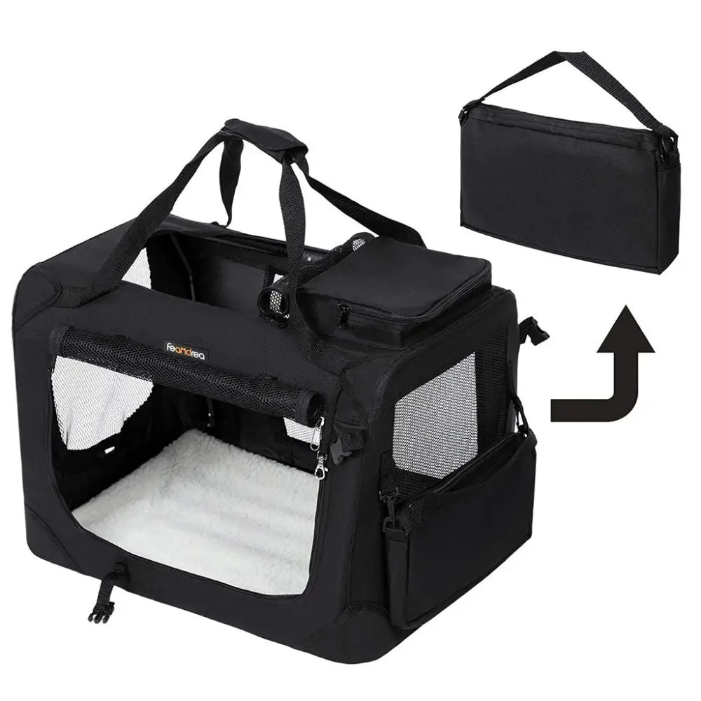 FEANDREA Dog Kennel Transport Box Folding Fabric Pet Carrier 60cm Black - Pet Care > Cat Supplies > Cat Carriers &
