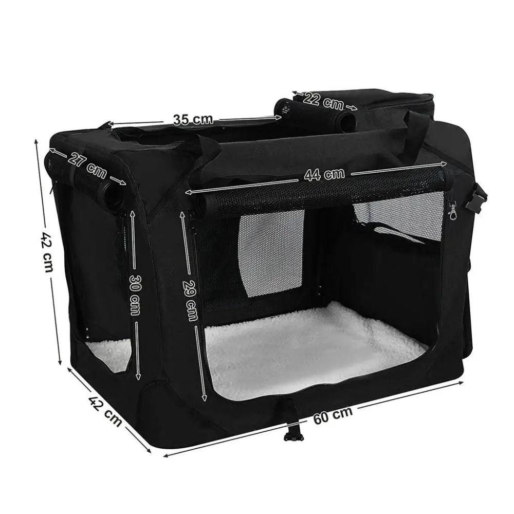 FEANDREA Dog Kennel Transport Box Folding Fabric Pet Carrier 60cm Black - Pet Care > Cat Supplies > Cat Carriers &