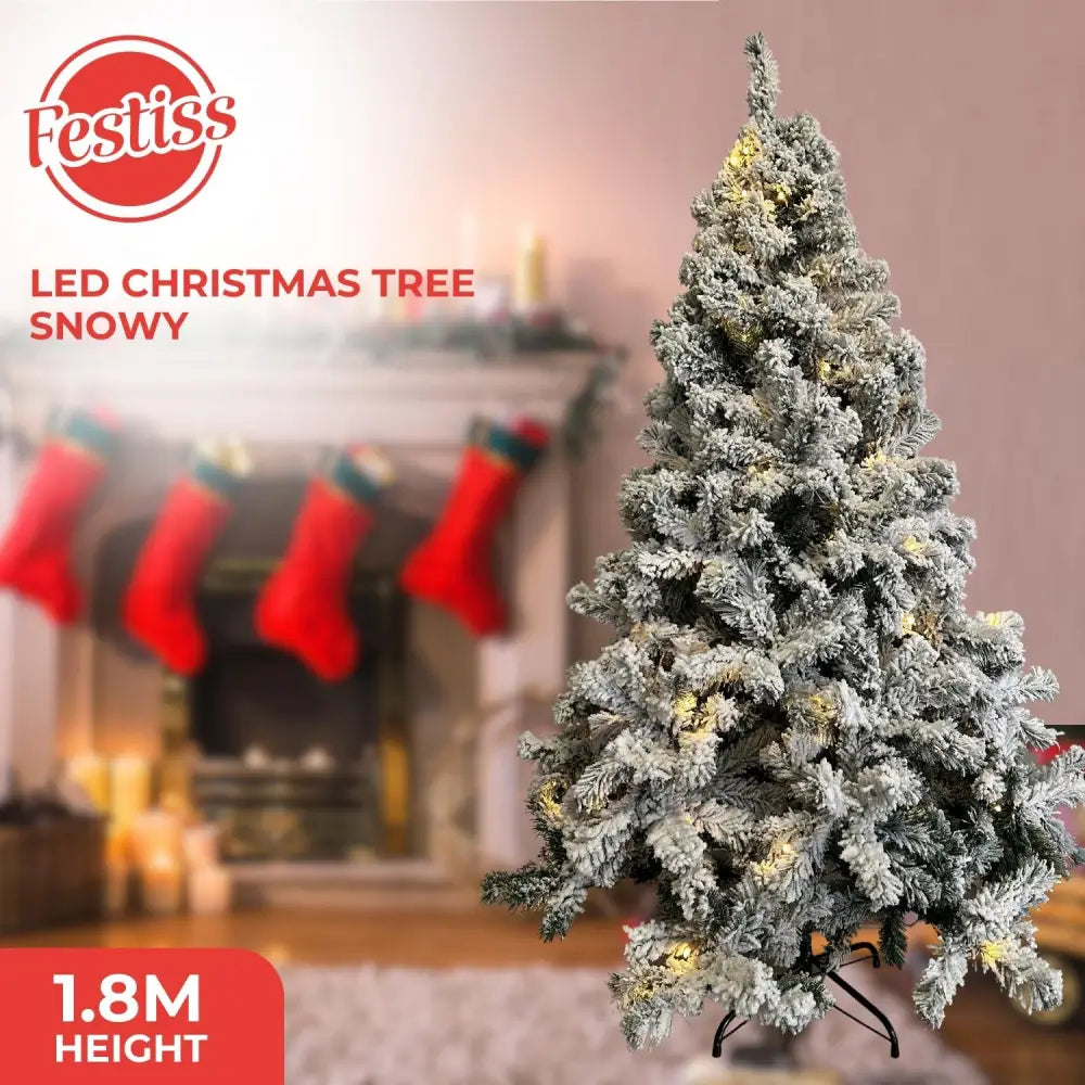 FESTISS 1.8m Christmas Tree with 250 LED Lights Warm White (Snowy) FS-TREE-09 - Home & Garden > Decor