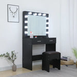 Fidel Vanity Set with Cushioned Stool and Lighted Mirror- Black - Furniture > Bedroom