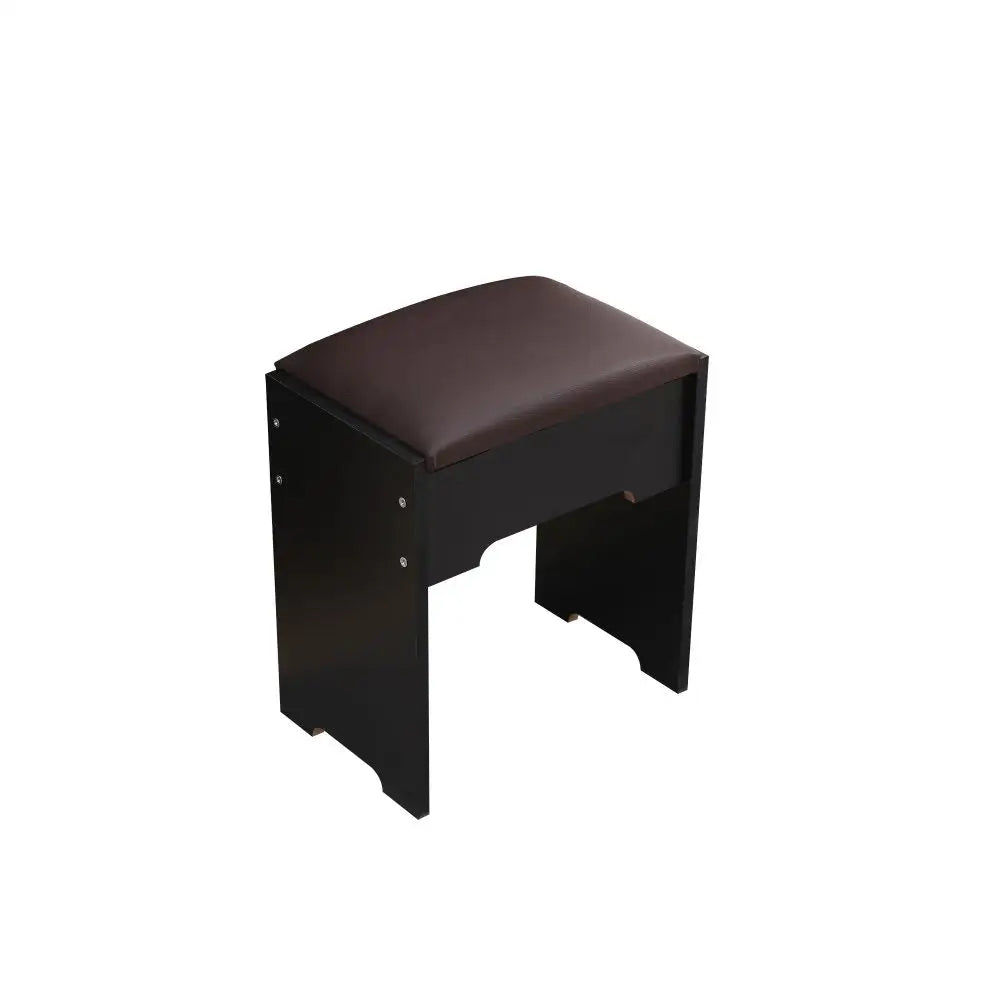 Fidel Vanity Set with Cushioned Stool and Lighted Mirror- Black - Furniture > Bedroom