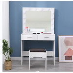 Fidel Vanity Set with Cushioned Stool and Lighted Mirror- White - Furniture > Bedroom