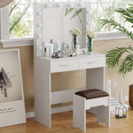 Fidel Vanity Set with Cushioned Stool and Lighted Mirror- White - Furniture > Bedroom