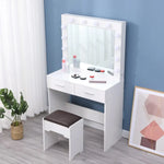 Fidel Vanity Set with Cushioned Stool and Lighted Mirror- White - Furniture > Bedroom