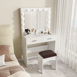 Fidel Vanity Set with Cushioned Stool and Lighted Mirror- White - Furniture > Bedroom