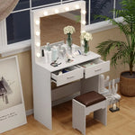 Fidel Vanity Set with Cushioned Stool and Lighted Mirror- White - Furniture > Bedroom