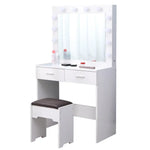 Fidel Vanity Set with Cushioned Stool and Lighted Mirror- White - Furniture > Bedroom