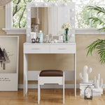Fidel Vanity Set with Cushioned Stool and Lighted Mirror- White - Furniture > Bedroom