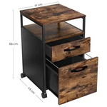 File Cabinet with 2 Drawers Wheels and Open Compartment Rustic Brown and Black - Home & Garden > Home Office