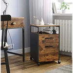 File Cabinet with 2 Drawers Wheels and Open Compartment Rustic Brown and Black - Home & Garden > Home Office