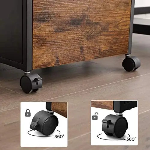 File Cabinet with 2 Drawers Wheels and Open Compartment Rustic Brown and Black - Home & Garden > Home Office