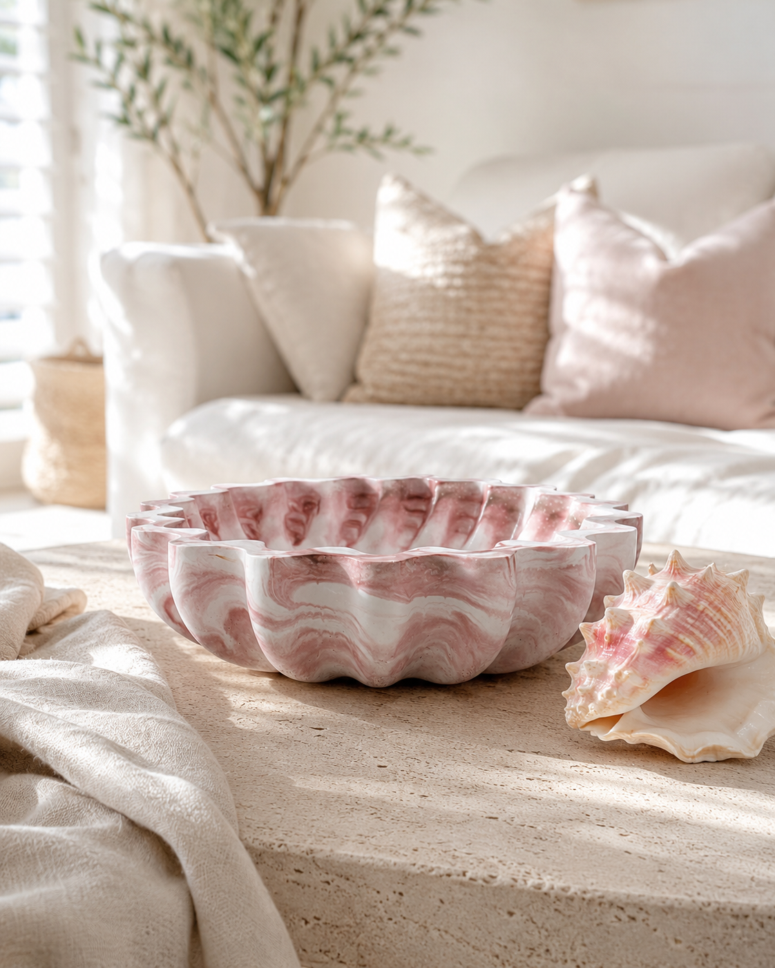 Sunday Tide Coastal Seafoam Bowl in Shell Blush