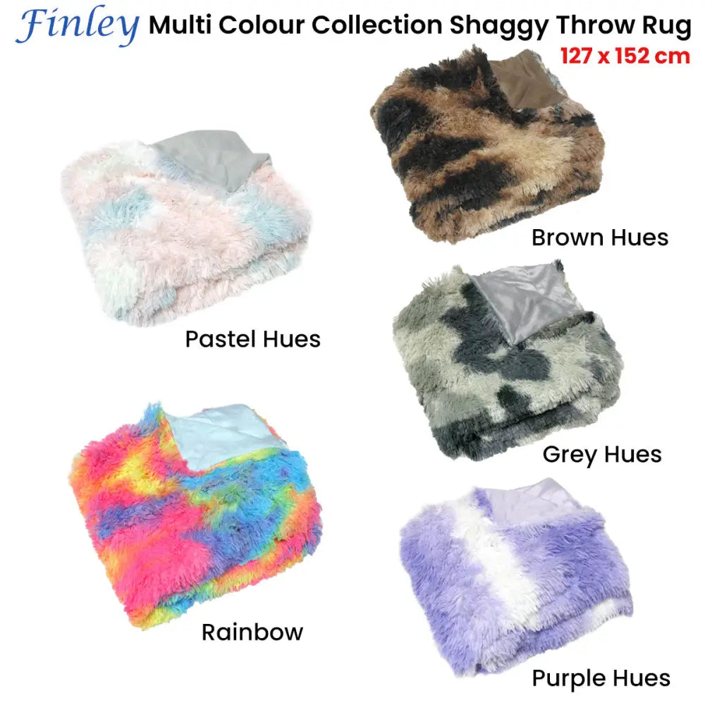 Finley Multi Colour Collection Shaggy Throw Rug 127 x 152cm Pastel Hues - Home & Garden > Bedding