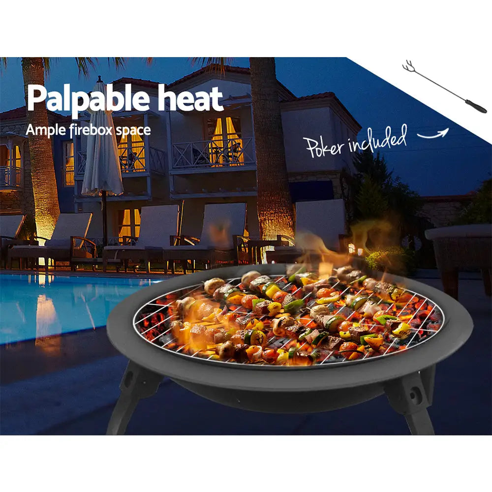 Fire Pit BBQ Charcoal Grill Smoker Portable Outdoor Camping Garden Pits 30’’ - Home & Garden > Firepits > Fire Pits